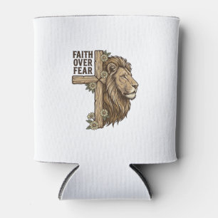 Porta-lata Camisa Cristã Vintage Cruz do Leão Fé Sobre o Medo