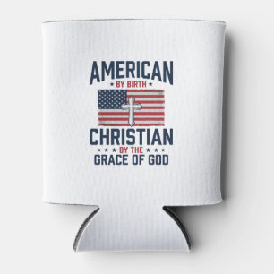 Porta-lata Camisa Vintage com Cruz da Bandeira Cristã America