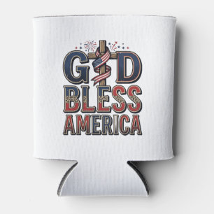 Porta-lata Camisa Vintage Cruz Patriótica Deus Abençoa a Amér