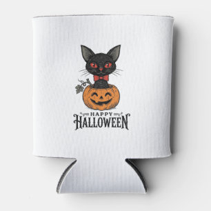 Porta-lata Camisa Vintage de Halloween Gato Preto Abóbora Des