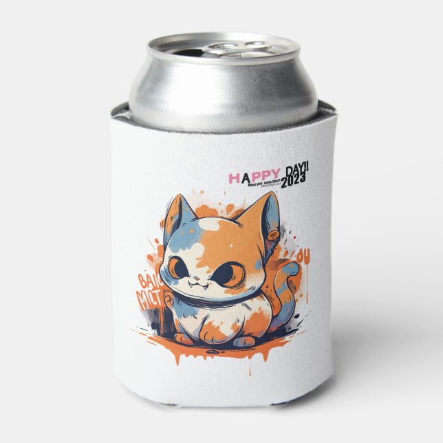 Porta-lata Camiseta Clássica do Gato de Munchkin (4) (Can Front)