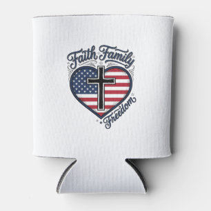 Porta-lata Camiseta Cruz Patriótica Fé Família Liberdade Cora