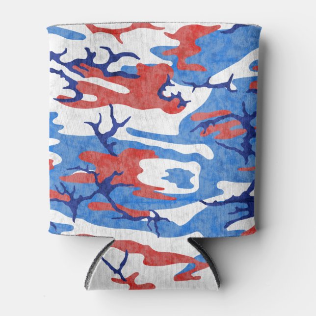 Porta-lata Camo Azul, Branco e Vermelho (Frente)