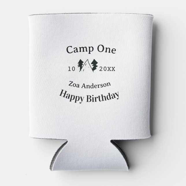 Porta-lata Camp one happy birthday name date campingadventure (Frente)