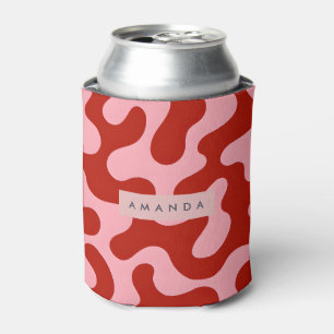 Porta-lata Camuflagem Abstrata Rosa e Vermelha Personalizada 
