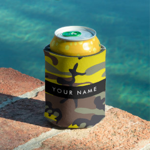 Porta-lata Camuflagem Amarela e Marrom Personalize seu nome