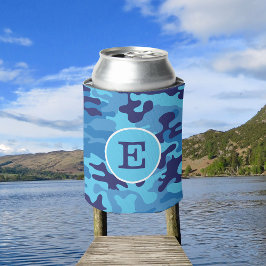 Porta-lata Camuflagem Azul Monograma Preppy Personalizado