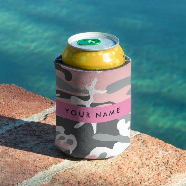Porta-lata Camuflagem Rosa e Cinza Personalize seu nome (Piscina in situ)