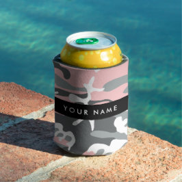 Porta-lata Camuflagem Rosa e Cinza Personalize seu nome