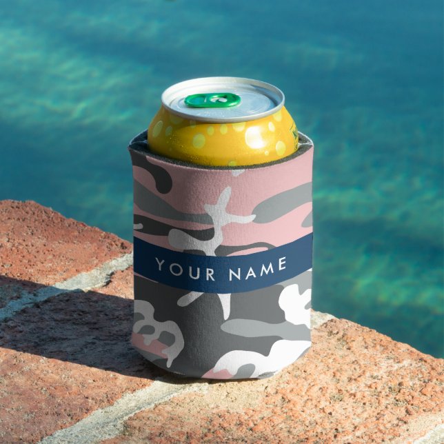 Porta-lata Camuflagem Rosa e Cinza Personalize seu nome (Piscina in situ)