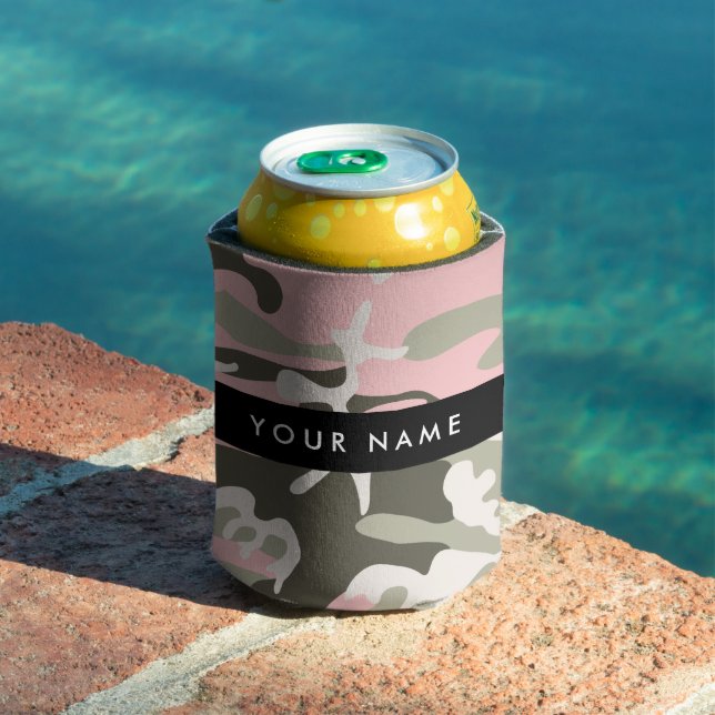 Porta-lata Camuflagem Rosa e Verde Personalize seu nome (Piscina in situ)
