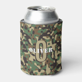 Porta-lata Camuflagem Verde Marrom Bege Monograma Nome