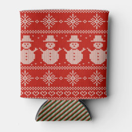 Porta-lata Can Cooler small Ugly Sweater with Snowmen Knit