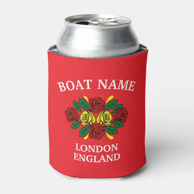 Porta-lata Canal Narrowboat Red Roses Boat Name (Can Front)