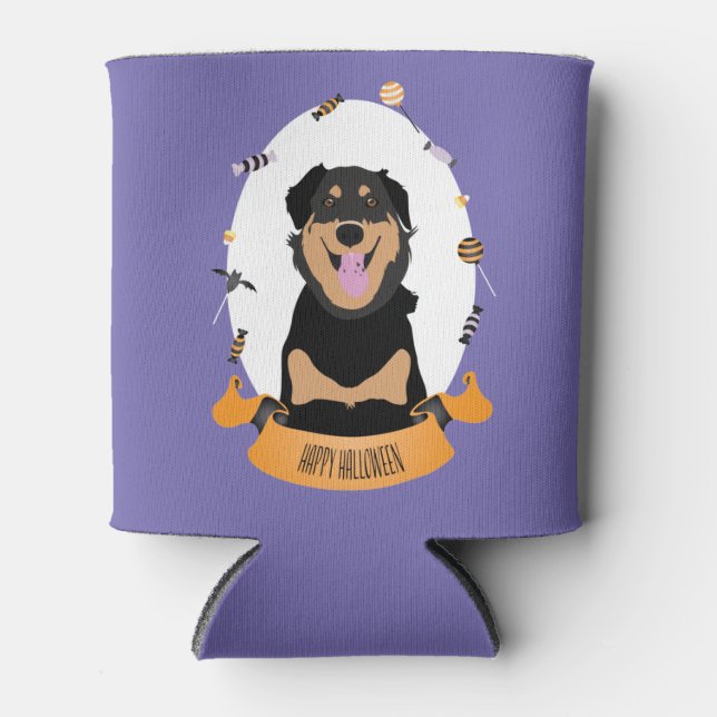 Porta-lata Candy Portrait Rottweiler Cachorro Laranja Roxo (Frente)