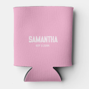 Porta-lata caneca térmica com monograma inicial rosa claro e 