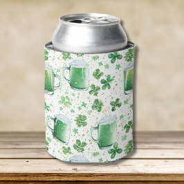 Porta-lata Canecas de Cerveja Verde Elegantes e Trevos Branco
