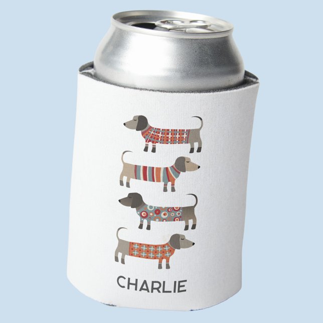 Porta-lata Canino de Lixeira Personalizado (Fun personalized custom name Dachshund Wiener Sausage Dog can cooler for animal lovers)