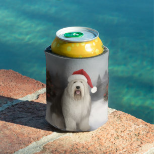 Porta-lata Cão de Pastoreio Inglês Antigo no Natal com Neve