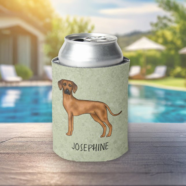 Porta-lata Cão Leão Marrom Rhodesian Ridgeback Com Nome Verde (Please note: This image is a digital mockup.)