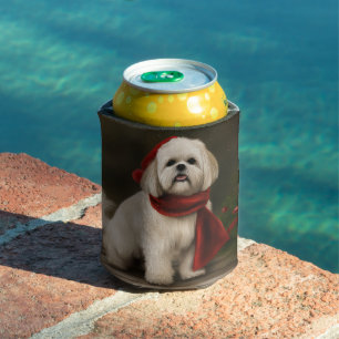 Porta-lata Cão Lhasa Apso na Neve Natal