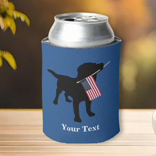 Porta-lata Cão preto do laboratório com a bandeira american