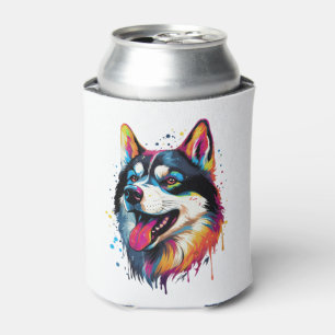 Porta-lata cão siberiano colorido ao estilo PopArt