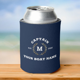 Porta-lata Capitão de Barco Personalizado Monograma Dourado 