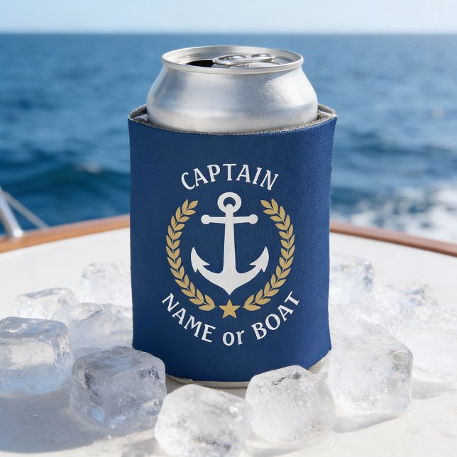 Porta-lata Capitão Seu Nome do Barco Âncora Ouro Louro Marinh (Criador carregado)