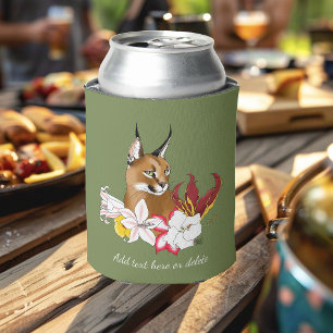 Porta-lata Caracal Elegante Gato Selvagem Lírios Floral Verde