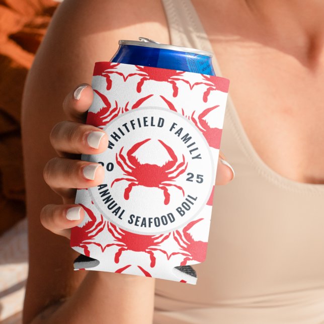 Porta-lata Caranguejo Personalizado De Frutos Do Mar Da Famíl (Family Seafood Boil Personalized Crab Can Cooler)
