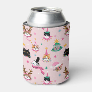 Porta-lata Caras de Gato Festivo no Padrão de Chapéus de Féri