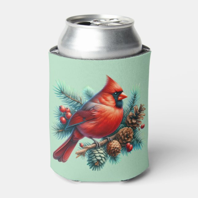 Porta-lata Cardeal em Pine Branch com Berries de inverno (Can Front)