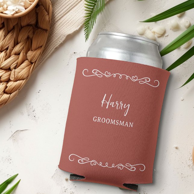 Porta-lata Cardíaco Whimsical Qualquer Festa de casamento Col (Groomsman can cooler with whimsical doodles and love hearts - edit color or personalize for anyone)