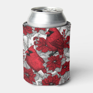 Porta-lata Cardinhas e poinsetos em vermelho e branco