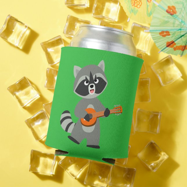 Porta-lata Caricatura Bonita Raccoon Jogando Banjo Pode Resfr (Verão in situ)