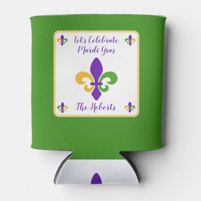 Porta-lata Carnaval Nome Verde Dourado Roxo Fleur de Lis (Frente)