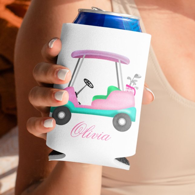 Porta-lata Carrinho de Golfe Elegante de Couro Rosa Nome (Criador carregado)