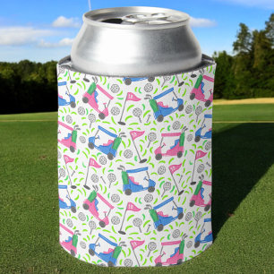 Porta-lata Carrinho de Golfe Rosa e Azul Preppy / Padrão de G