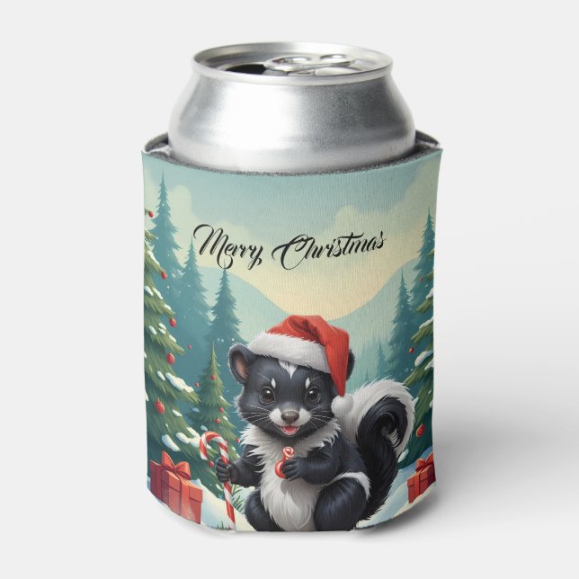 Porta-lata Cartoon de Skunk de Natal bonito (Can Front)