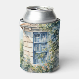 Porta-lata Casa de Pedra Azul com Trepadeiras na Janela