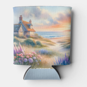 Porta-lata Casa de Praia ao Pôr do Sol Dunas Aquarela