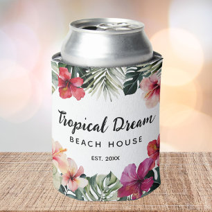 Porta-lata Casa de Praia Botânica Floral Tropical Aquarela