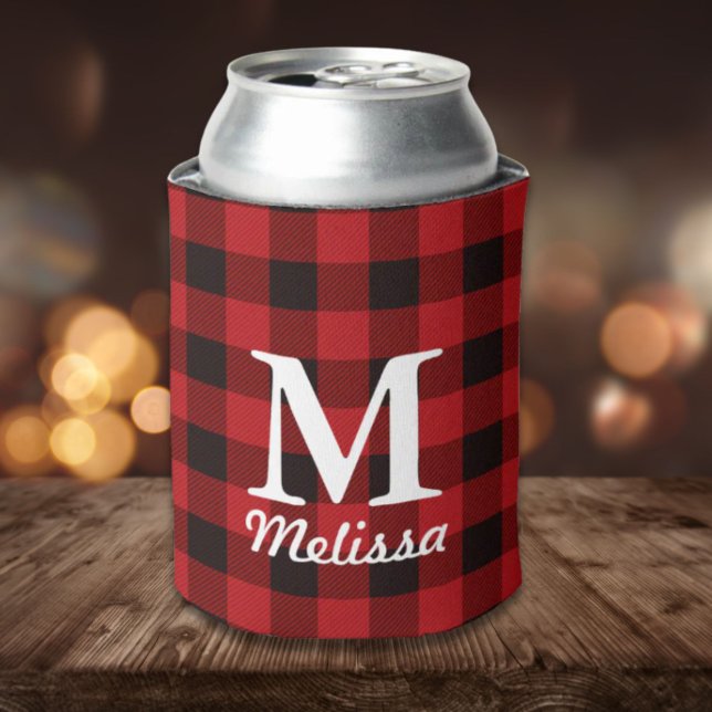 Porta-lata casaco Natal xadrez de lumberjack de búfalo vermel (cottage Christmas Red buffalo lumberjack plaid Can Cooler)