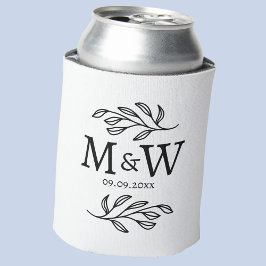 Porta-lata Casal Monograma Data de Casamento Elegante Botânic