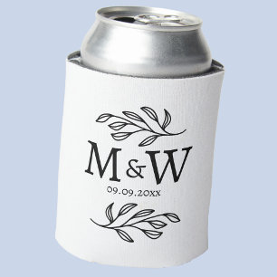 Porta-lata Casal Monograma Data de Casamento Elegante Botânic