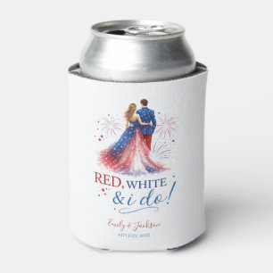 Porta-lata Casamento Americano Vermelho Branco e Eu Faço