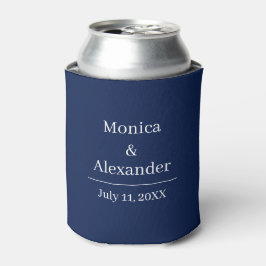 Porta-lata Casamento Azul Naval Monograma Minimalista Moderno