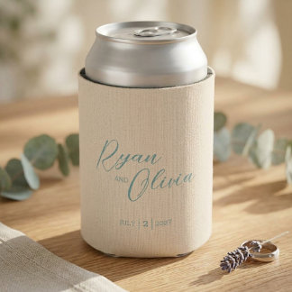 Porta-lata Casamento bege azul-petróleo elegante personalizáv