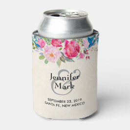 Porta-lata Casamento bonito, rosa e flor azul